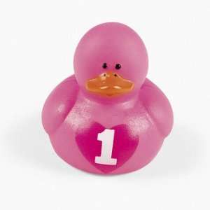  Mini Pink First Birthday Rubber Duckies   Novelty Toys & Rubber 