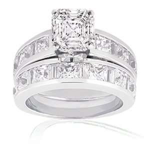   Asscher Cut Diamond Engagement Wedding Rings Channel Set VS2 14K Gold