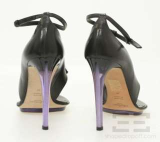 YSL Yves Saint Laurent Black Leather & Purple Lip Sandal Heels Size 39 