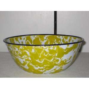  Vintage Yellow & White Swirl w/ Blue Trim Graniteware 