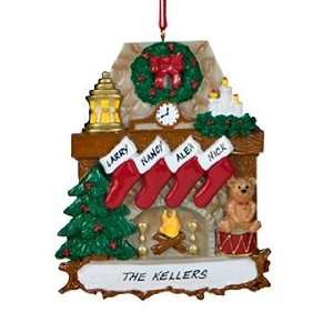  Personalized Fireplace 4 Stockings Christmas Ornament 