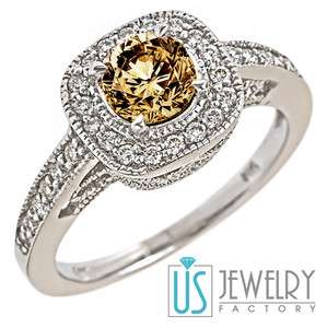   Light Brown Round Diamond Vintage Engagement Ring 14k Gold  