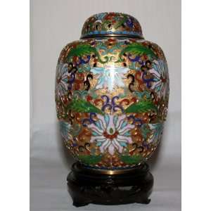  5 1/2 Beijing Cloisonne Cremation Urn China Gold with 