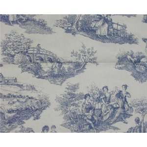  56 Wide Toile Provence   Blue/Cream Fabric By The Yard 