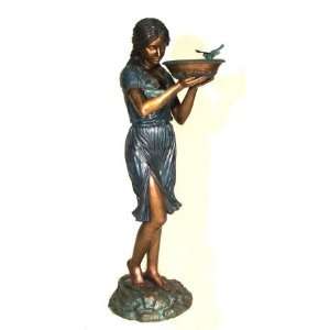   SRB40013 Standing Girl with Bird Fountain   Bronze