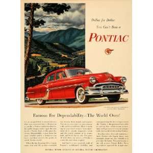  1954 Ad Red Pontiac Motor Division GM De Luxe Sedan Car 