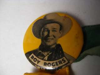 VINTAGE ROY ROGERS CELLO PIN BACK BUTTON 1 1/4 RIBBONS  