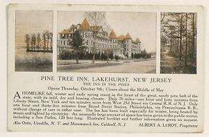 Lakehurst NJ c1914 Pine Tree Inn Advertising Postcard  