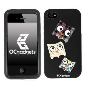  iPhone 4 Cute Flying Owls Black with Black Silicone Insert 