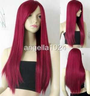28 long straight burgundy red cosplay wig 118L  