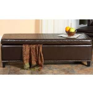   Bonded Leather Quilted Storage Ottoman Bench in Brown