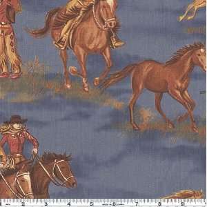  45 Wide Queen of the Ranch Mustang Blue Fabric By The 