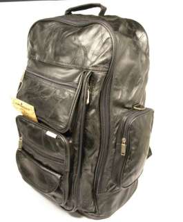Leather Rolling Travel Bag / Backpack Combination Eight Lined Zippered 
