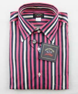 New PAUL & SHARK Italy Pink & Navy Stripe Dress Shirt 15 15.5 M NWT $ 