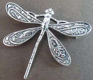 Solid Sterling Silver .925 Dragonfly Pendant Pin Combo Slide  