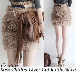 Couture rose chiffon lazer cut ruffle skirts/XS/S  