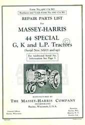 MASSEY HARRIS 44 Special G K Tractor Repair Part Manual  