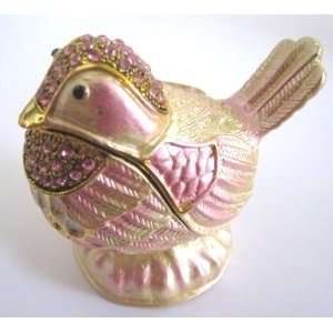  Bejeweled Trinket Box Pink Bird 