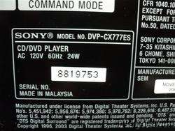 Sony ES Disc Explorer 400 DVD/CD/SACD Changer Player DVP CX777ES 