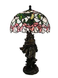Stained Glass Hummingbird Shade Figural Table Lamp  