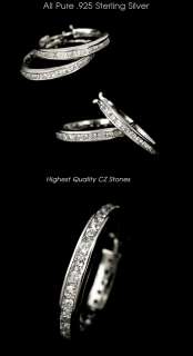 New Womens .925 Sterling Silver Hoop Earrings w. CZ  
