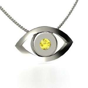  Evil Eye Pendant, Round Yellow Sapphire Sterling Silver 