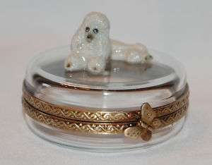 Limoges Porcelain Poodle Dog on Crystal Trinket Box  
