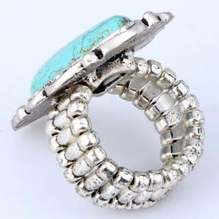   silver watch chain women fashion blue turquoise birthday ring  
