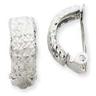   14k Gold White Gold Polished Non pierced Textured Omega Back Earrings