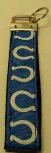 blue horse shoe key chain fob, cool novelty ribbon  