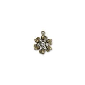  Antique Brass 2 Layer Filigree Flower with Crystals Charm 
