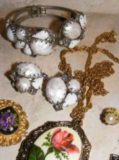   Of VIntage Costume Jewelry Cameo Pendants Brooches 12 pc Trifari Sarah