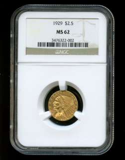  50 INDIAN HEAD QUARTER EAGLE US GOLD COIN ~MS62~ NGC ~ UNCIRCULATED