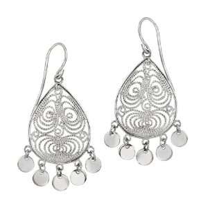   Filigree Teardrop and 5 Polished Circle Drop French Wire Earrings