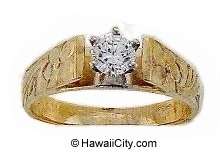 Hawaiian Flower 14k Gold French Mount CZ Ring Jewelry  