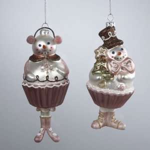  Pack of 6 Glass Cupcake Snowman Christmas Ornaments 5.5 