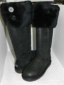   UGG BOOT OVER THE KNEE BAILEY BUTTON BOMBER BLACK BLACK 100% AUTHENTIC