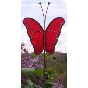  Red Frost Butterfly Garden Stake  Stained Glass Patio 