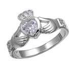 Jazzy Jewels Sterling Silver Clear CZ Irish Claddagh Ring (Size 5)