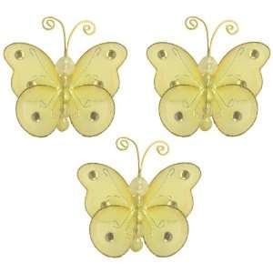  3 Yellow Mini (X Small) Wire Bead Butterfly Butterflies 
