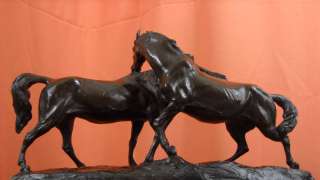 Elegant Show Horses Bronze Marble Statue Equestrian Race Cowboy Ranch 