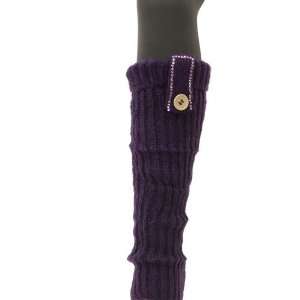  Purple Rib Knit Leg Warmers with Embellished Wooden Button 