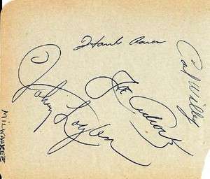 1958 Milwaukee Braves Autographed Signed Album Page Hank Aaron PSA/DNA 