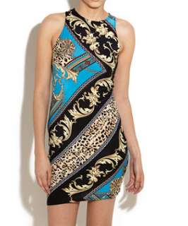 Blue Pattern (Blue) Baroque Print Racer Cut Dress  248452649  New 