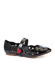 Black (Black) Shellys Black Patent Confetti Mary Jane Ballet Flats 