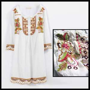 Vtg 70s Women Embroidered MEXICAN Floral BOHO dress TOP  