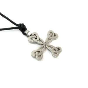  Heart Cross Pewter Pendant with Adjustable Cord Necklace Jewelry