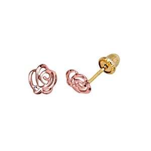 14K Rose and Yellow Two Tone Gold 5.1mm(H)x5.1mm(W) Plain Rose Flower 