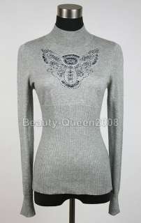 Bead Embellished Gray Wool Cardigan Sweater Coat Top XS  