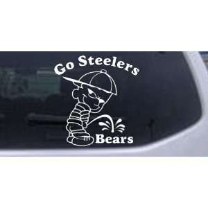 White 10in X 9.5in    Go Steelers Pee On Bears Car Window Wall Laptop 